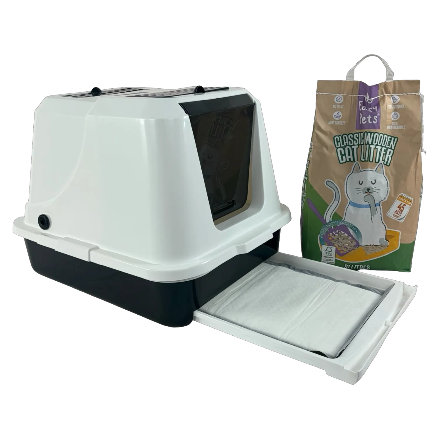 Easypets Slimme Zeef Kattenbak Houtkorrels Complete Set