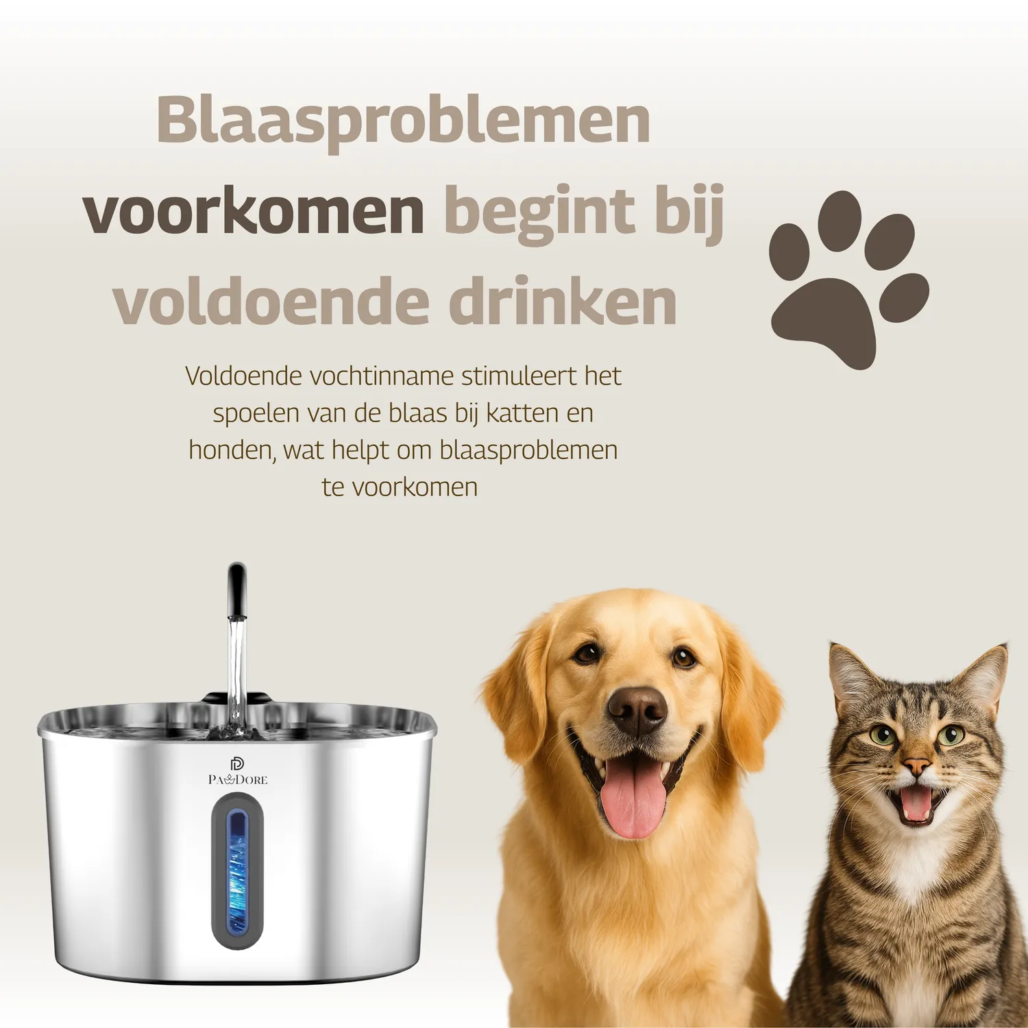 Pawdore RVS drinkfontein 2,2 liter fluisterstil met led
