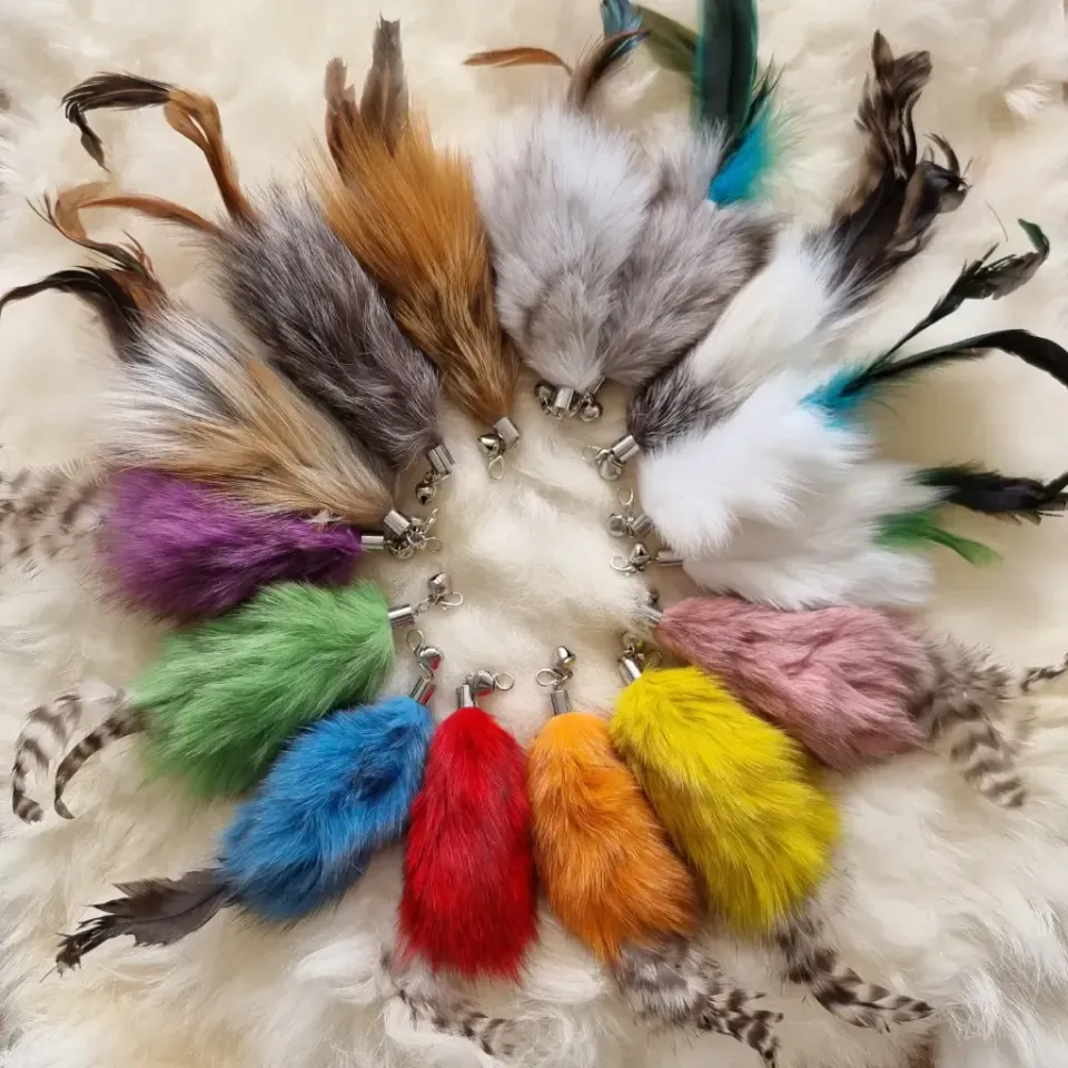 Poezenparadijs Kattenhengel hanger konijnenvacht veren natuur