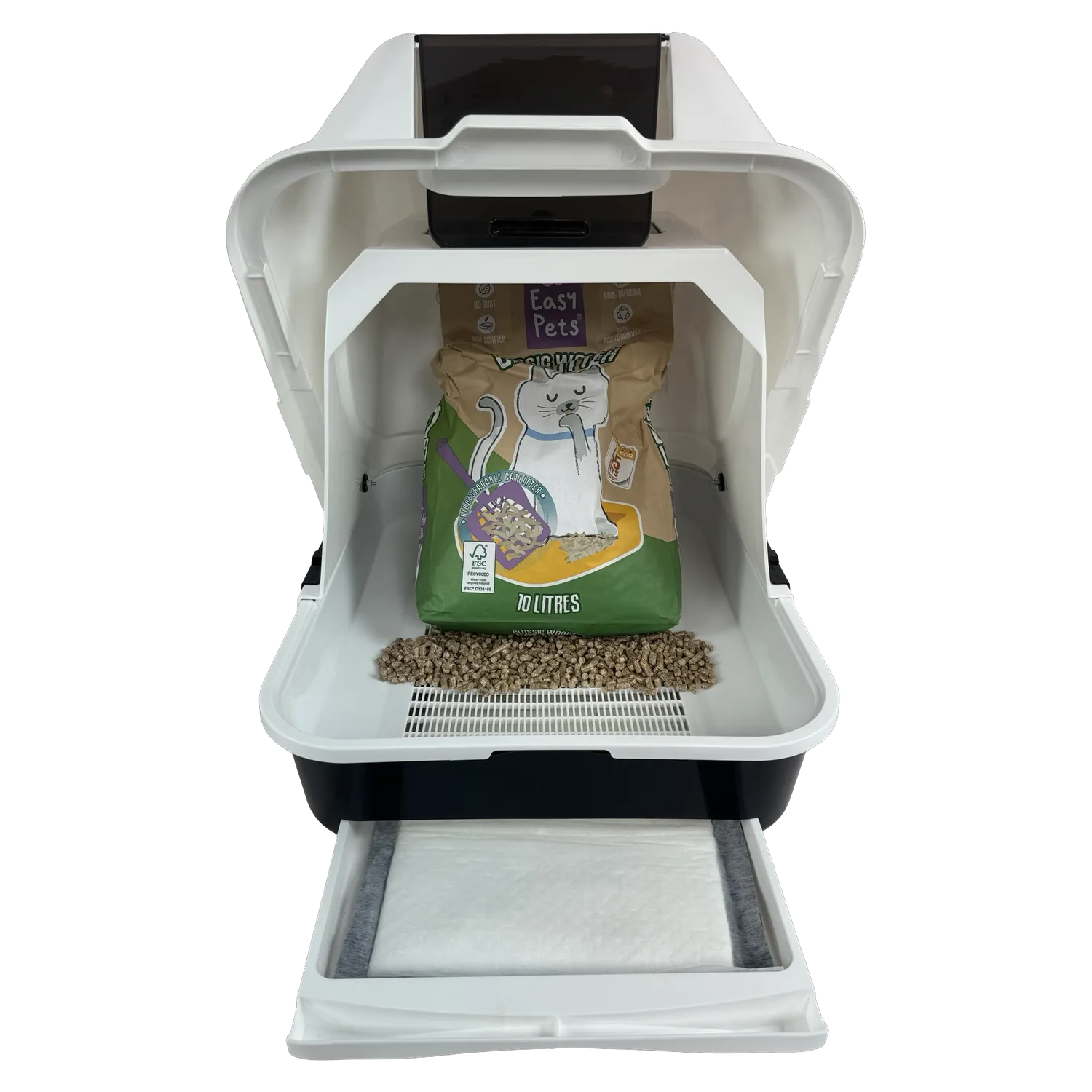 Easypets Slimme Zeef Kattenbak Houtkorrels Complete Set