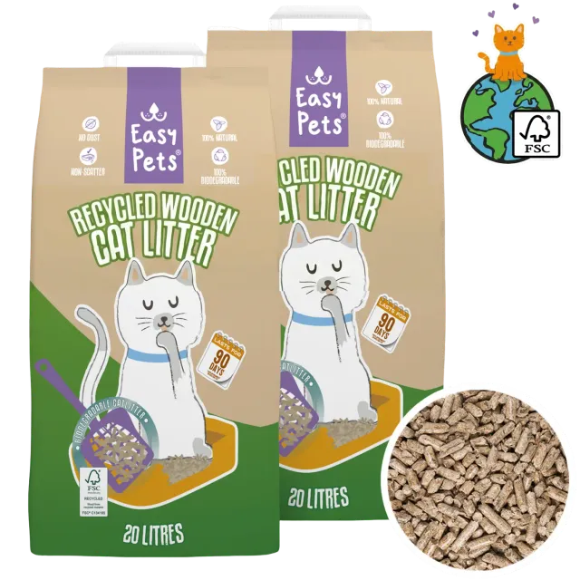 Easypets Recycled Houtkorrels kattenbakvulling 40L hout