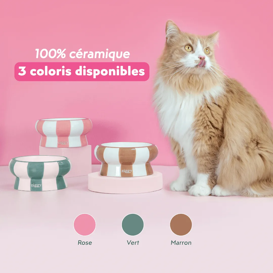 Ziggy Cool Cat Club voerbak roze keramiek