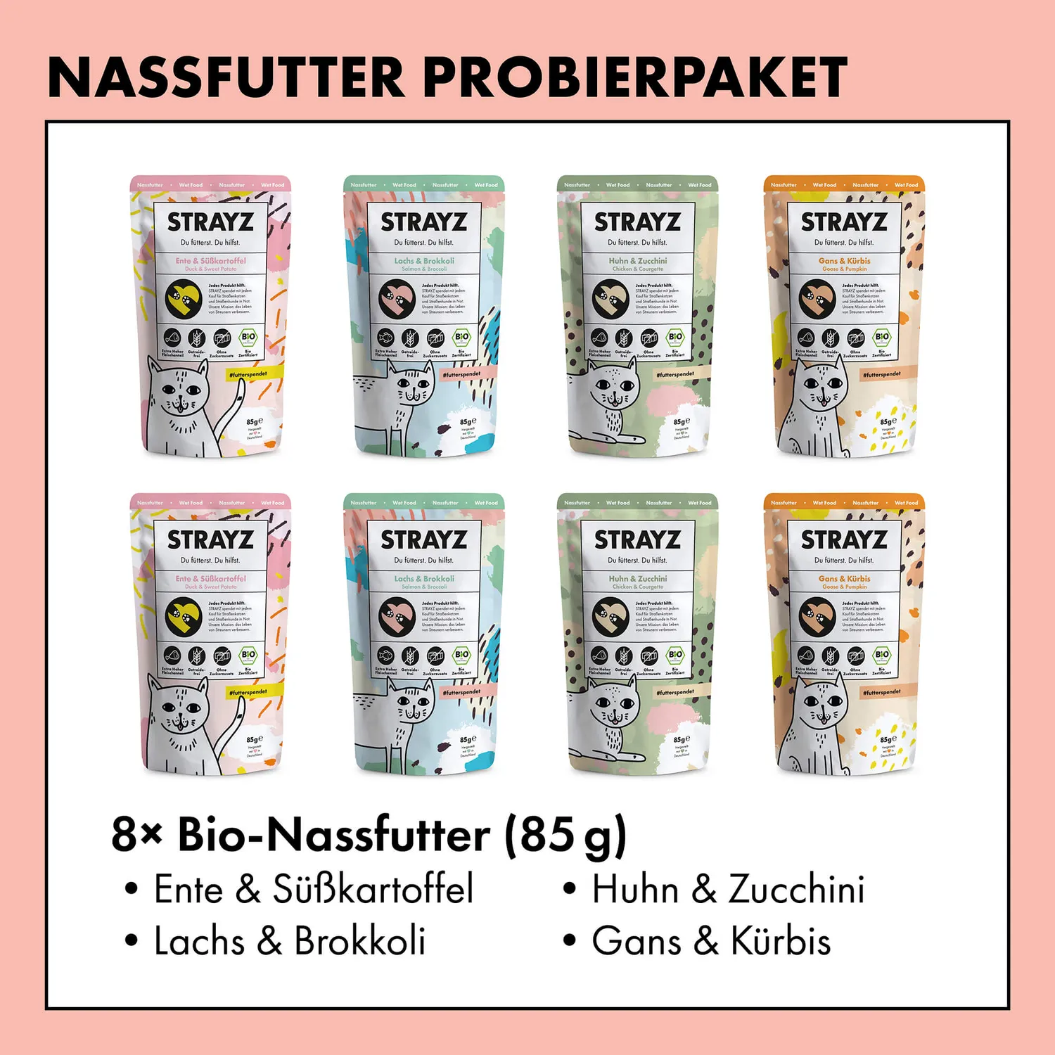 STRAYZ proefpakket natvoer kat bio 95% vlees graanvrij