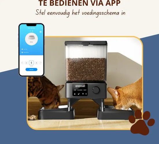 Oneisall PFD-002 Pro voerautomaat 5L app 2 katten