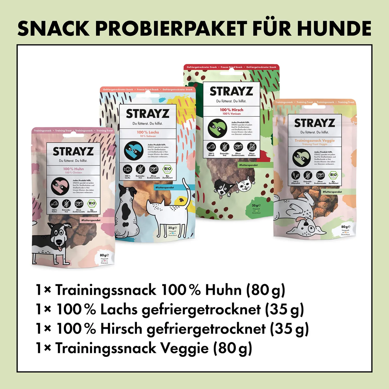 STRAYZ Proefpakket honden snacks 4 soorten graanvrij