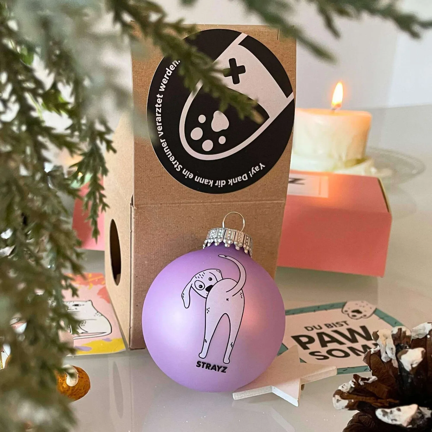 STRAYZ kerstbal Stinker glas 6 cm hond