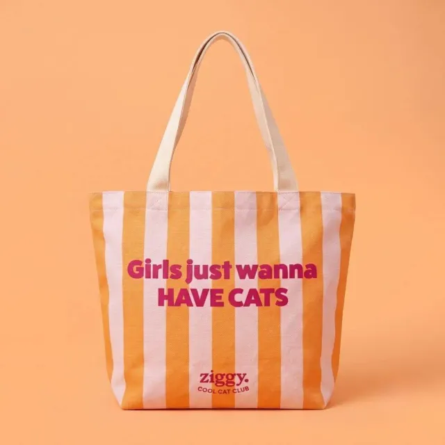 Ziggy gestreepte totebag oranje kattenfan