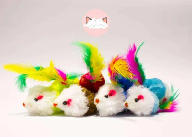 Poezenparadijs Gekleurd speelmuisje kattenspeeltje 4 stuks met bel