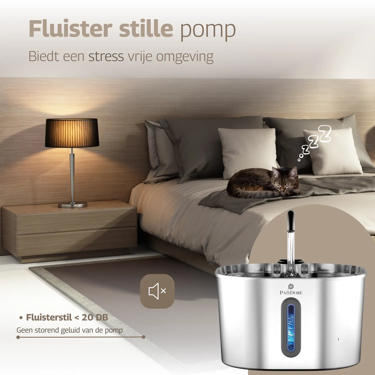 Pawdore RVS drinkfontein 2,2 liter fluisterstil met led