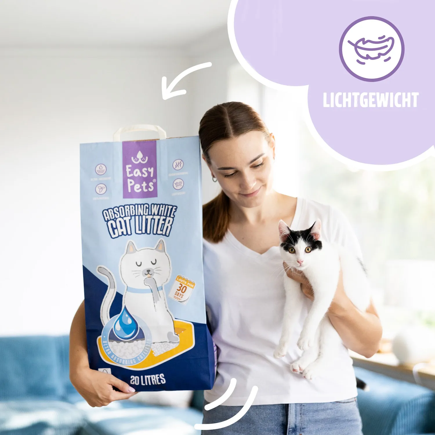 EASYPETS Absorberend Wit kattenbakvulling 20L calcium