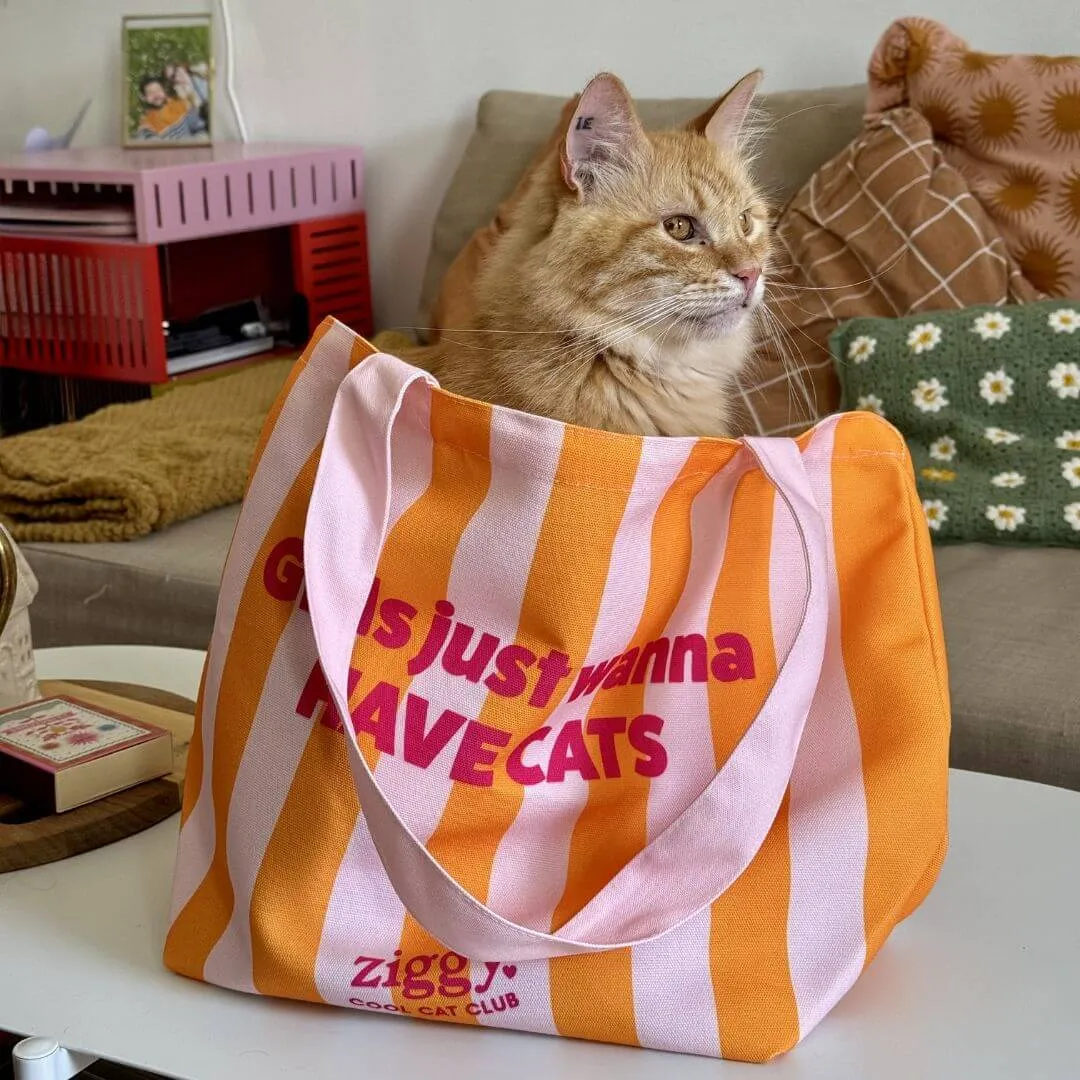 Ziggy gestreepte totebag oranje kattenfan