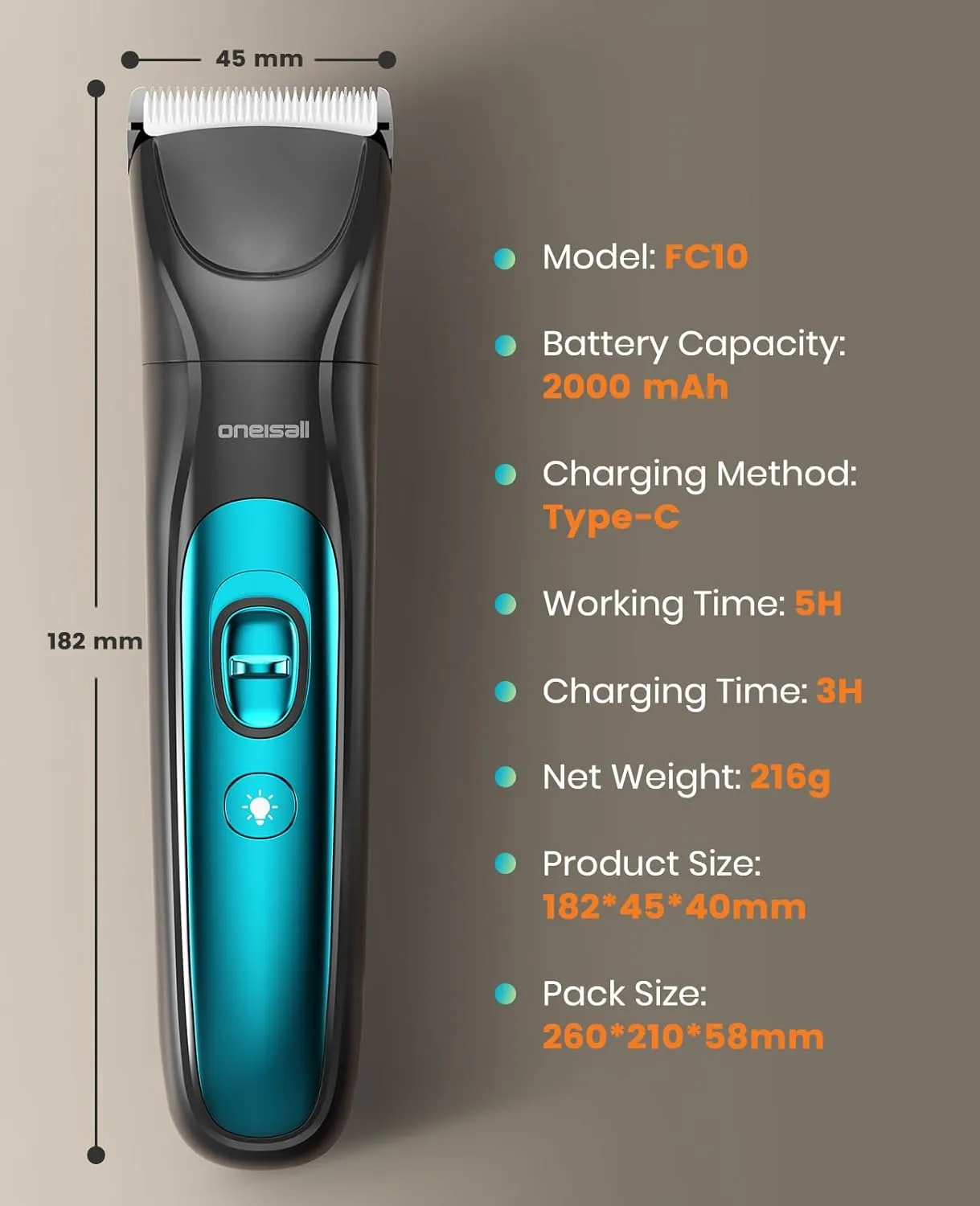 Oneisall 4-in-1 dierentrimmer LED stil oplaadbaar