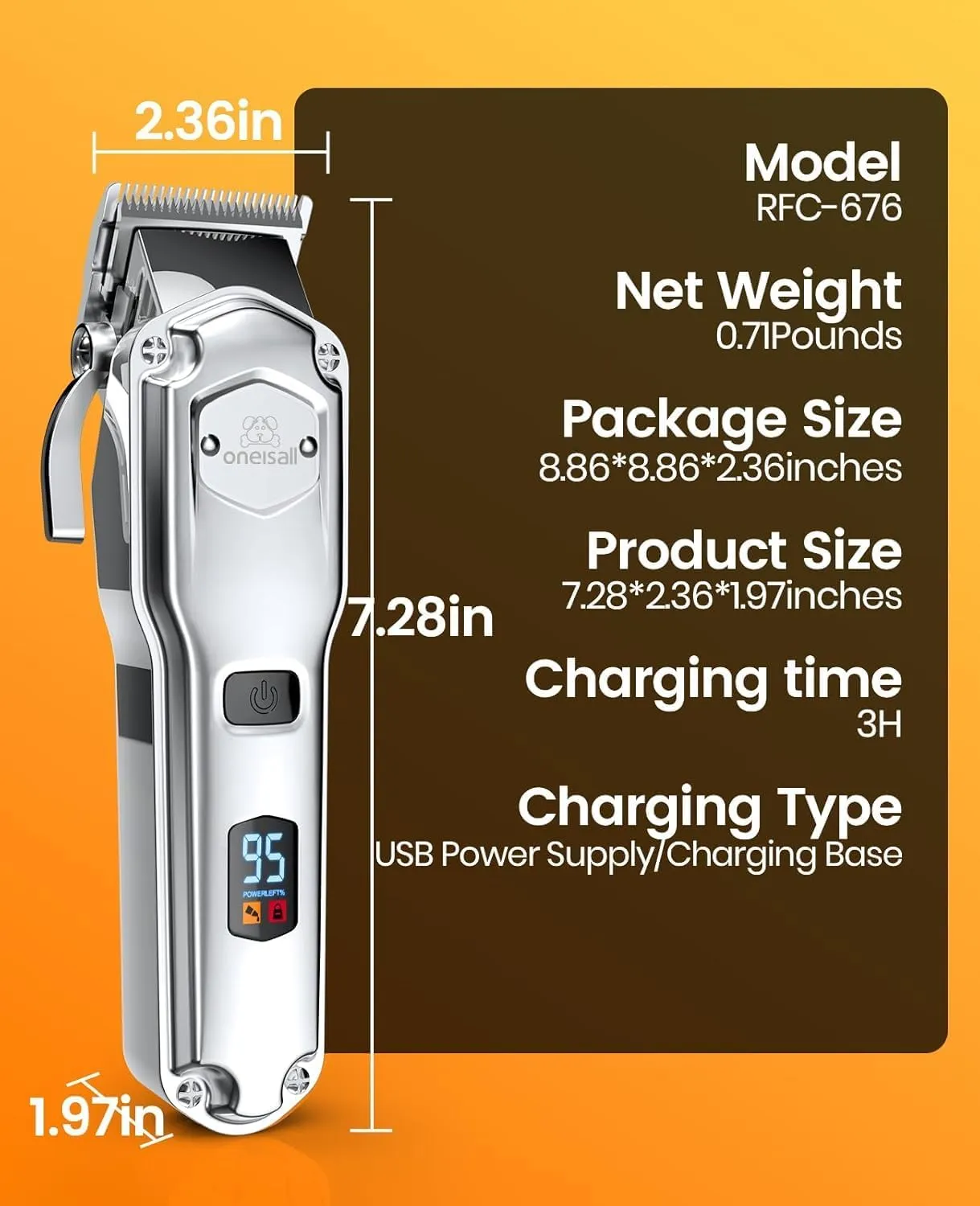 Oneisall RFC-676 poottrimmer draadloos waterdicht
