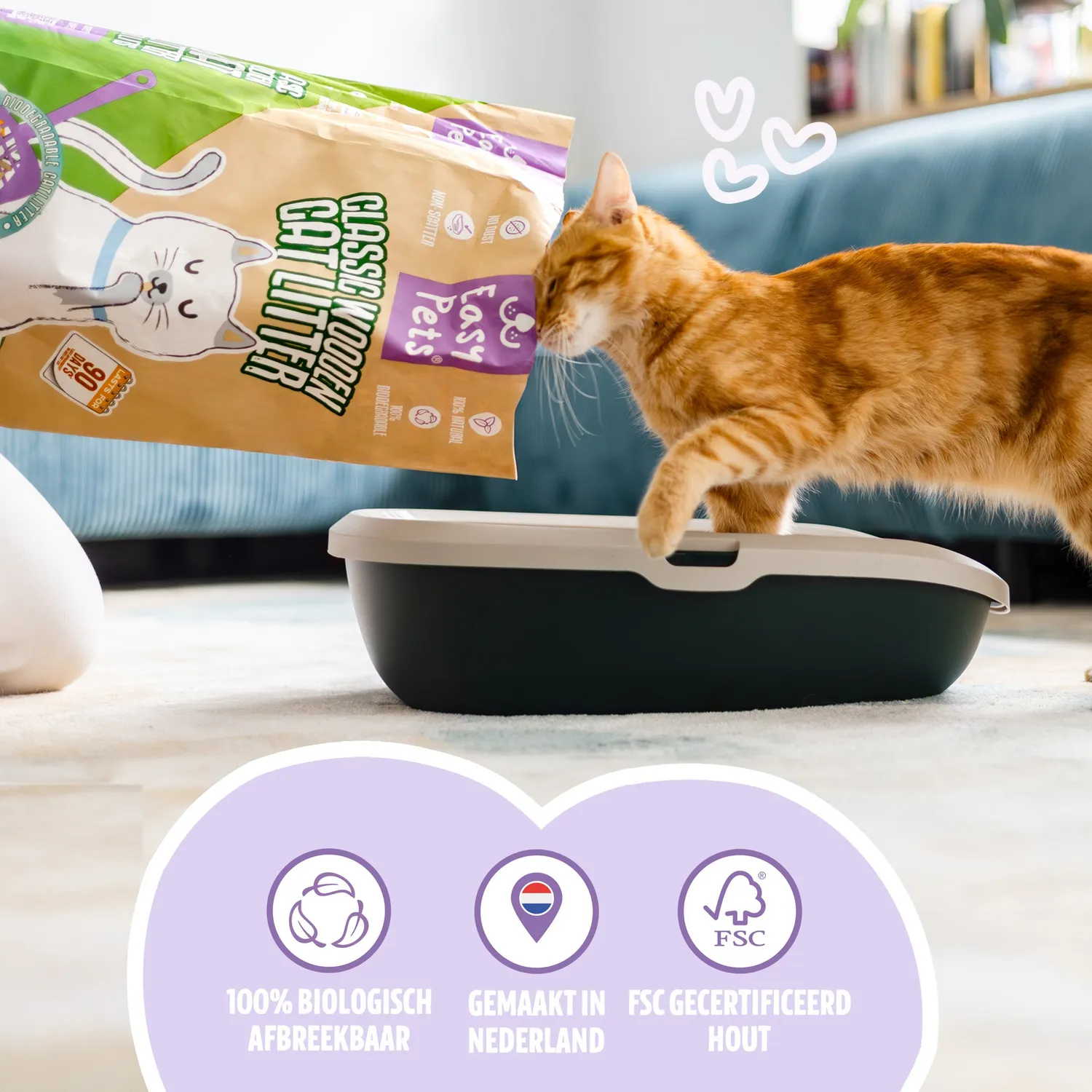 Easypets Recycled Houtkorrels kattenbakvulling 40L hout