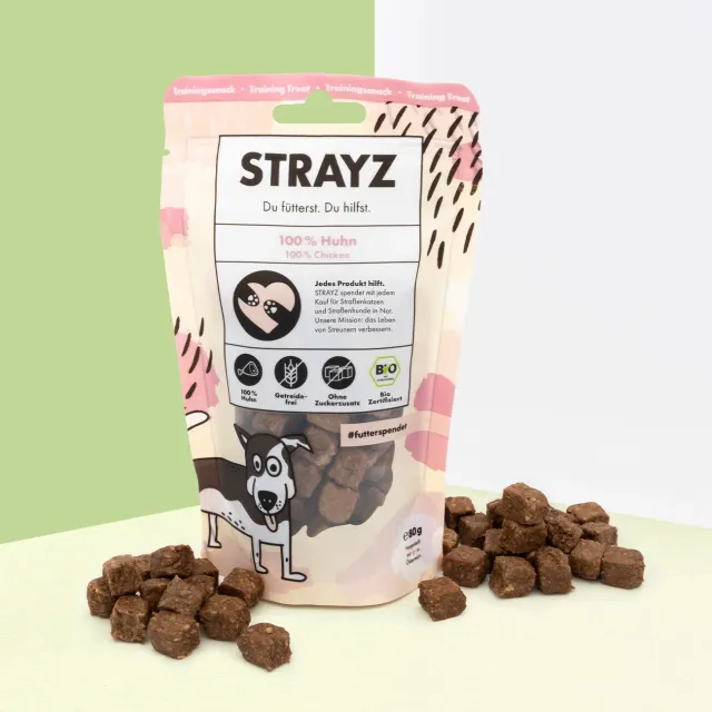 STRAYZ bio-kip hondensnacks 80g graanvrij