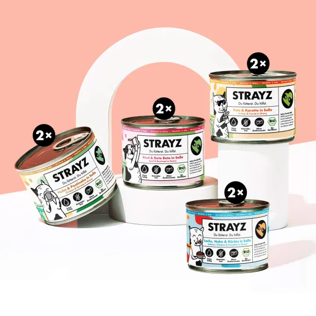 STRAYZ proefpakket natvoer in saus kat 8x200g graanvrij
