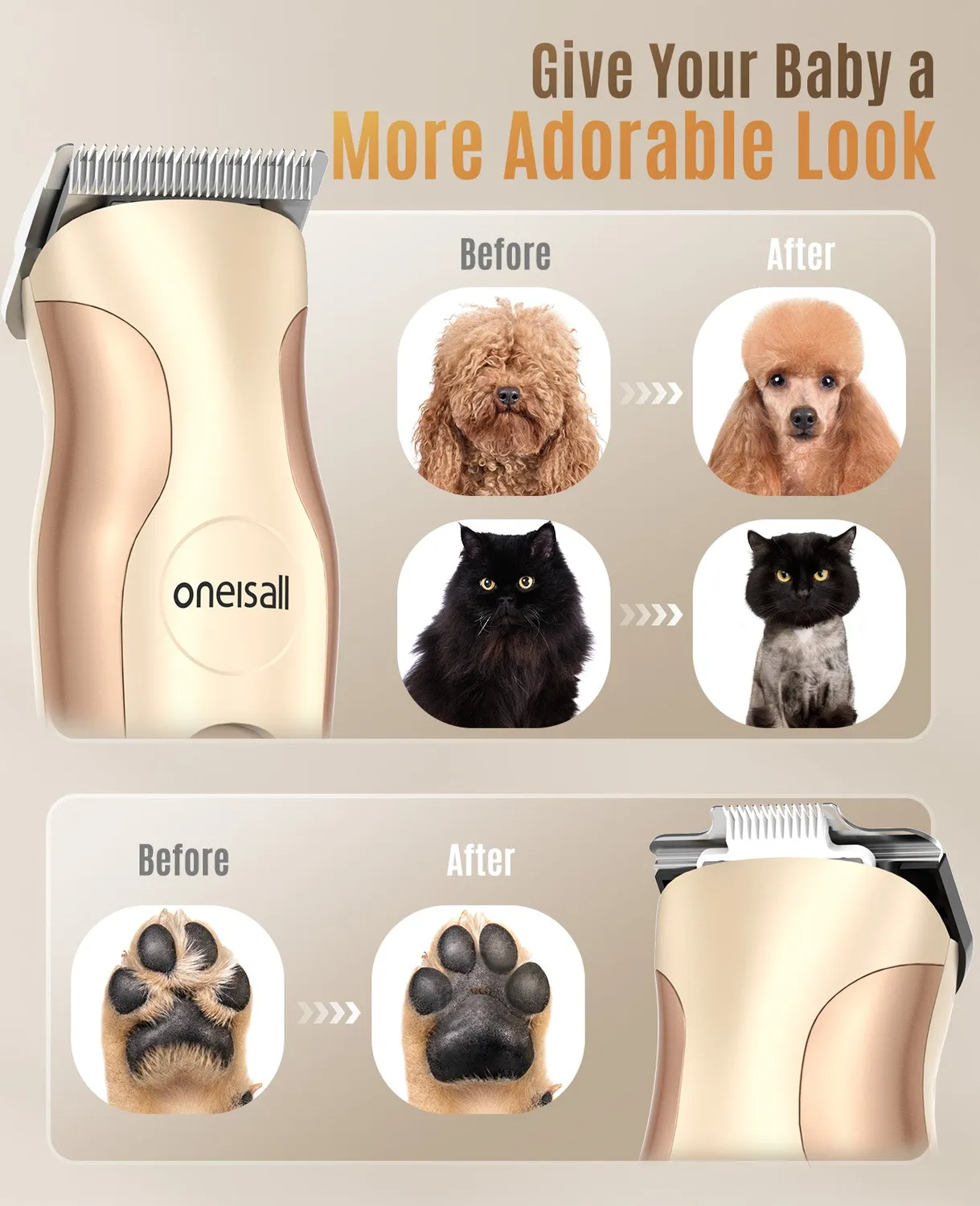 Oneisall DTJ002 Hondentondeuse Poottrimmer 2-in-1 Stil