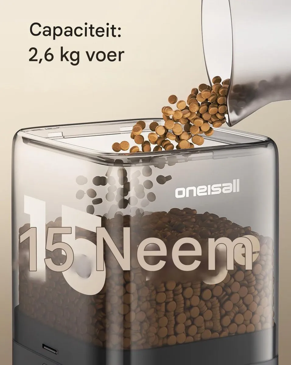 Oneisall PF09 automatische voerbak 5L met 2 rvs bakken
