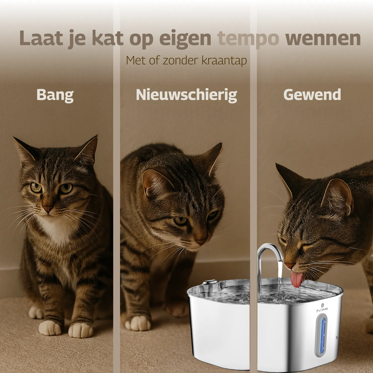 Pawdore RVS drinkfontein 2,2 liter fluisterstil met led