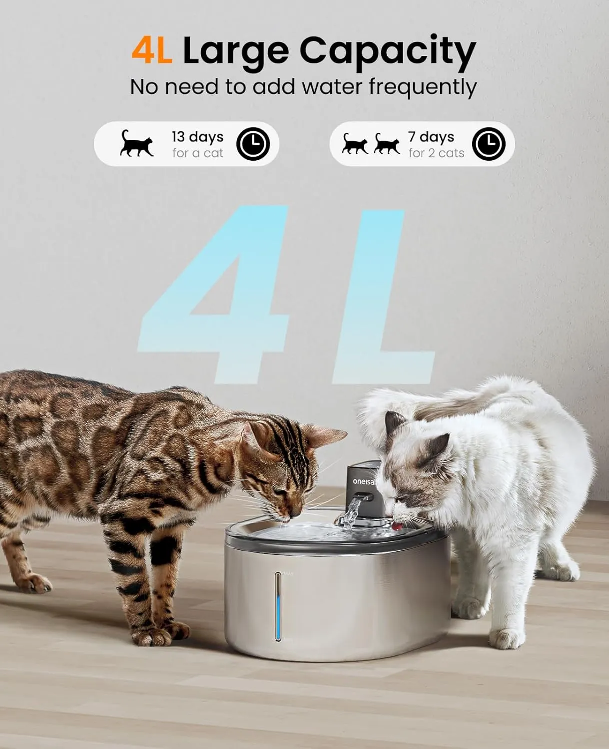 Oneisall 4L Drinkfontein Draadloos Kat Hond