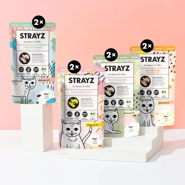 STRAYZ proefpakket natvoer kat bio 95% vlees graanvrij