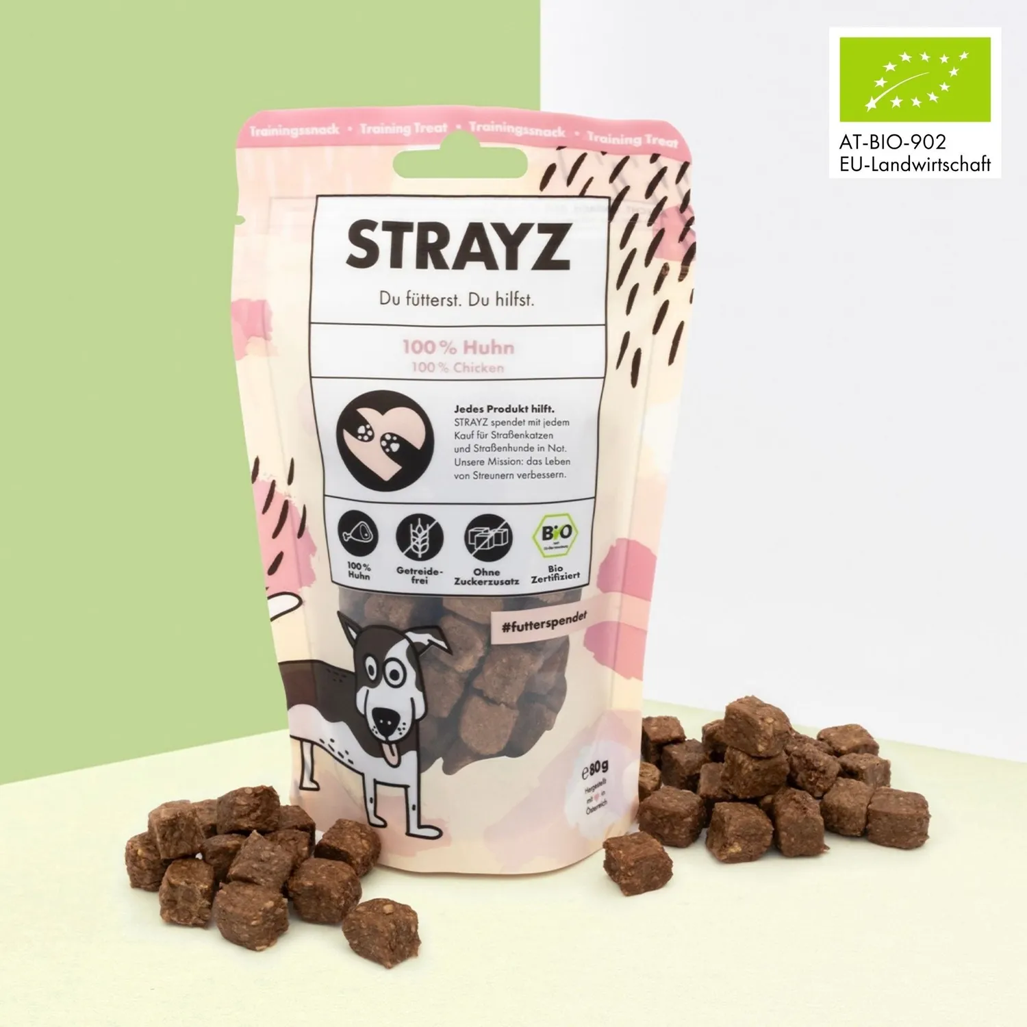 STRAYZ bio-kip hondensnacks 80g graanvrij