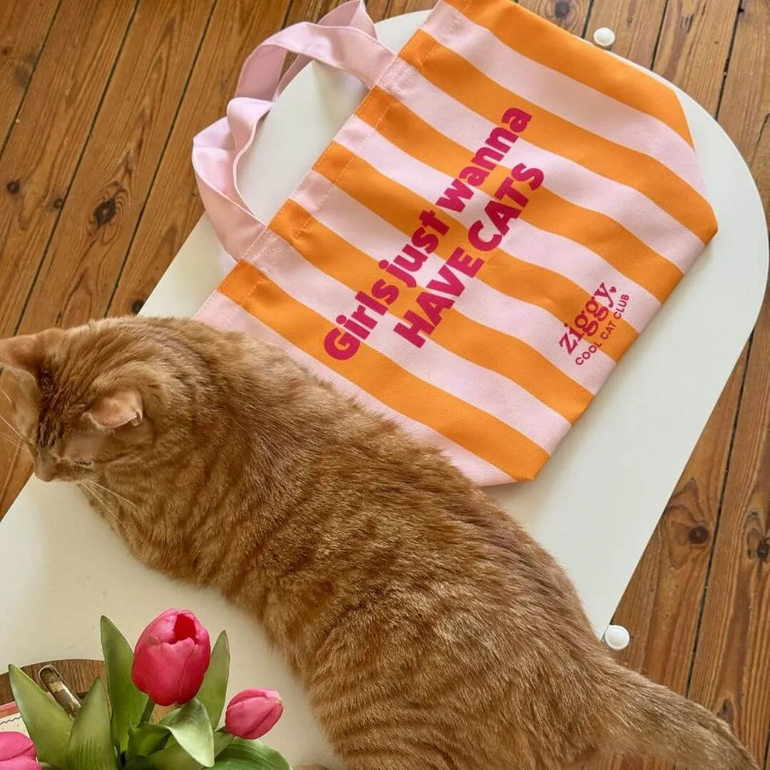 Ziggy gestreepte totebag oranje kattenfan