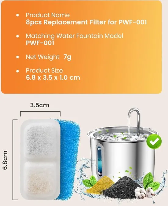 Oneisall PWF-001 Filter Drinkfontein 8-Pack 2,5L