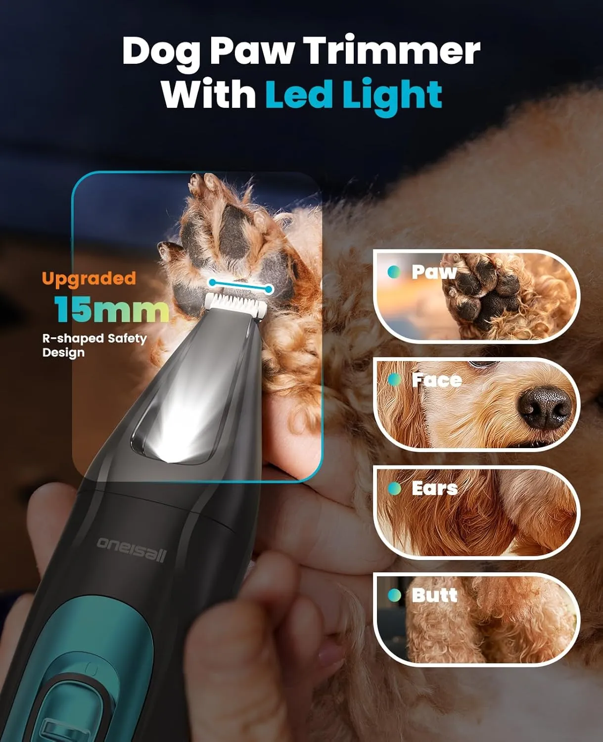 Oneisall 4-in-1 dierentrimmer LED stil oplaadbaar