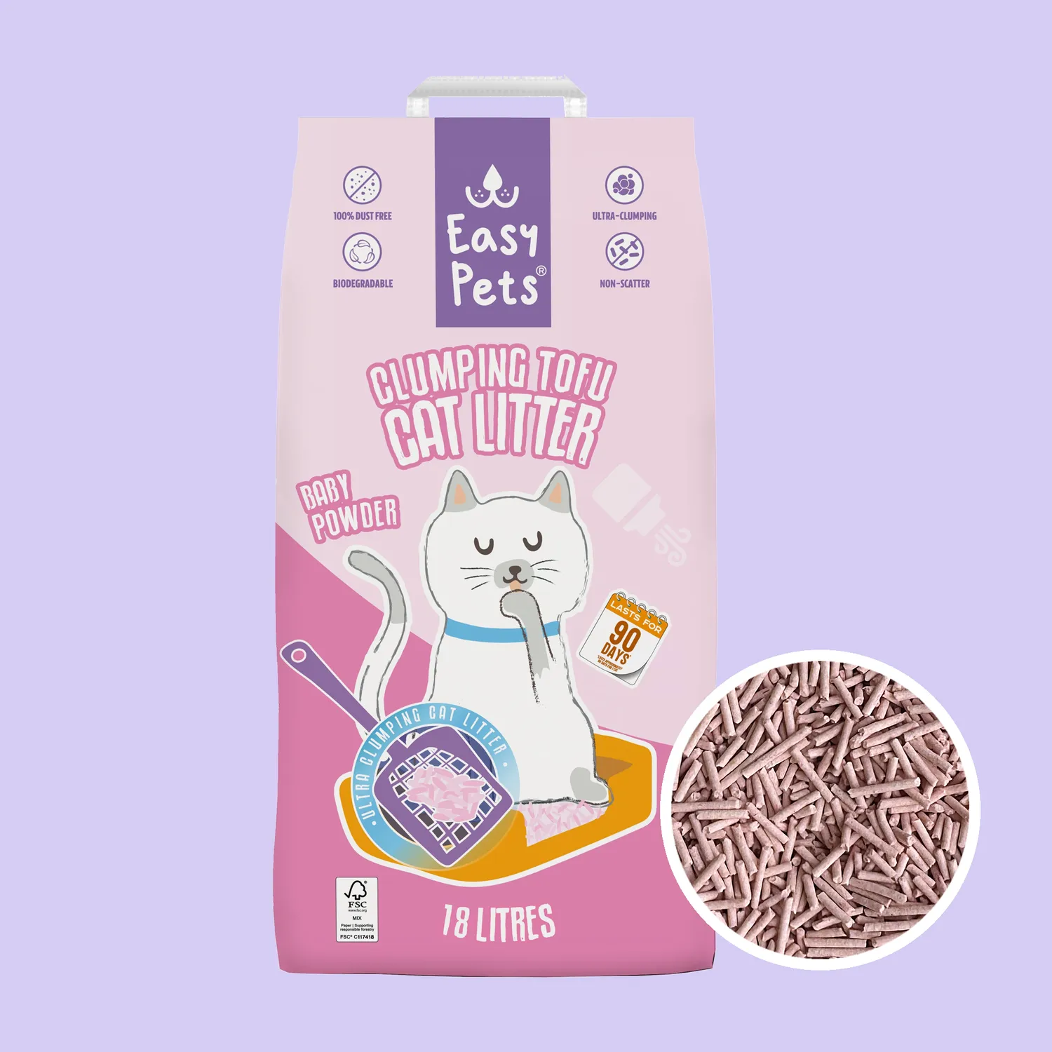 Easypets Tofu Kattenbakvulling Babypoeder 18L Doorspoelbaar