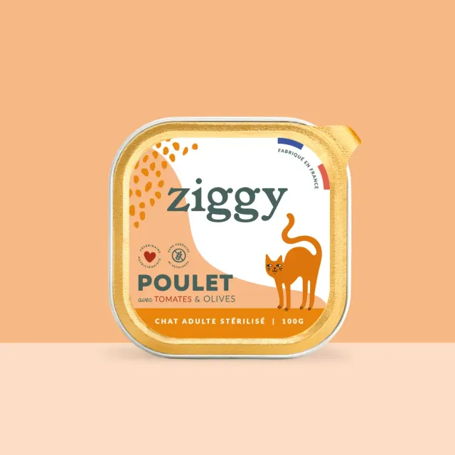 Ziggy natvoer gesteriliseerde kat kip 4 x 100 g tomaat olijf