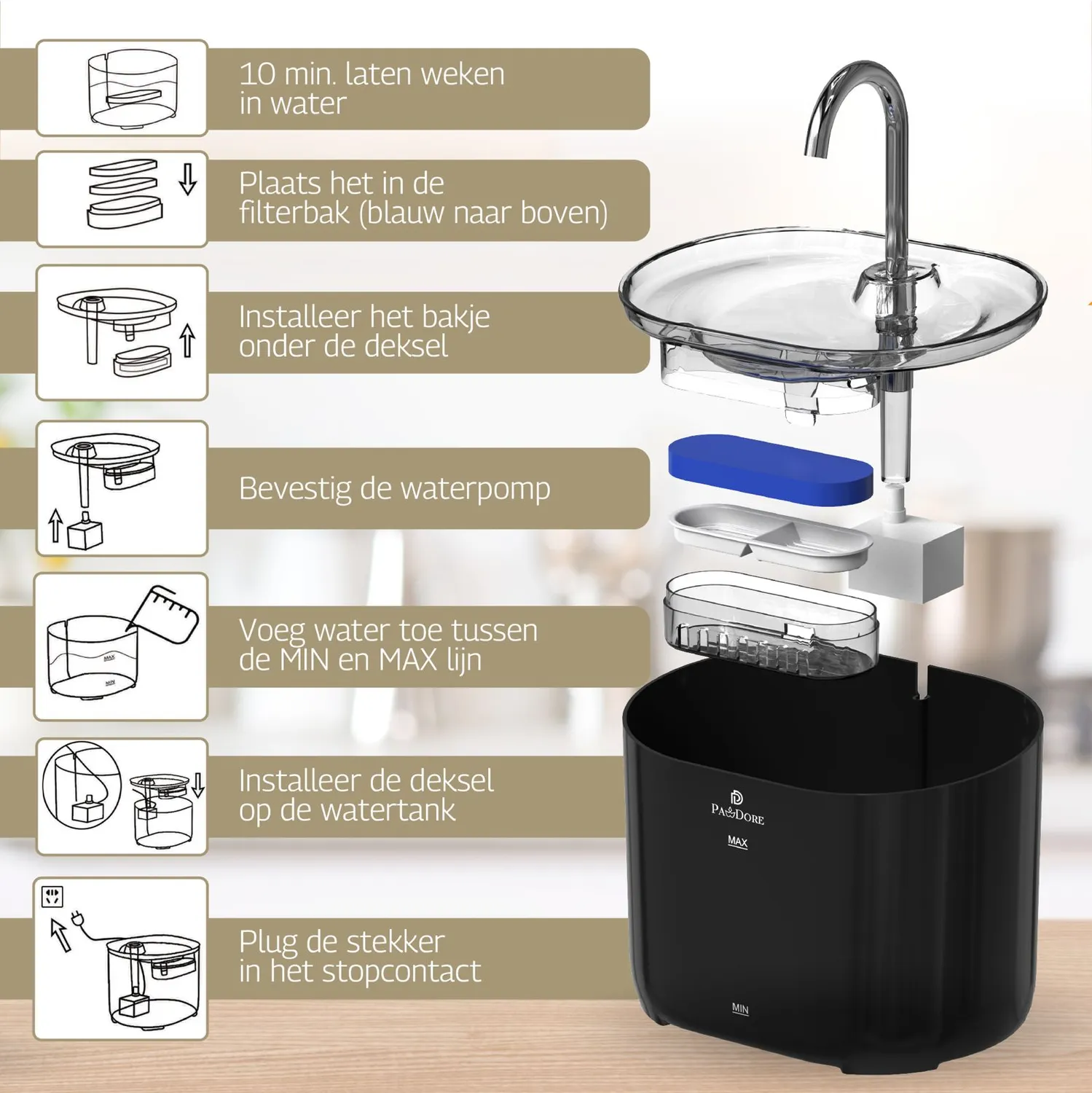 Pawdore Premium filters drinkfontein 8 stuks 4-laags