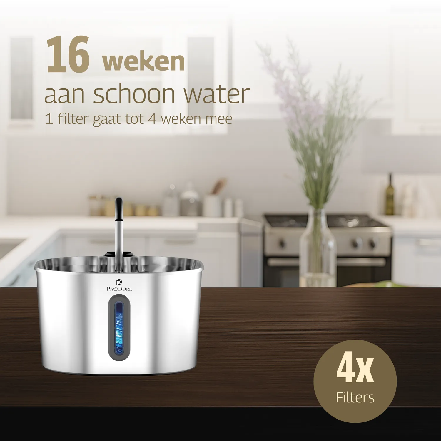 Pawdore Drinkfontein RVS Filters vervangfilters 4 stuks