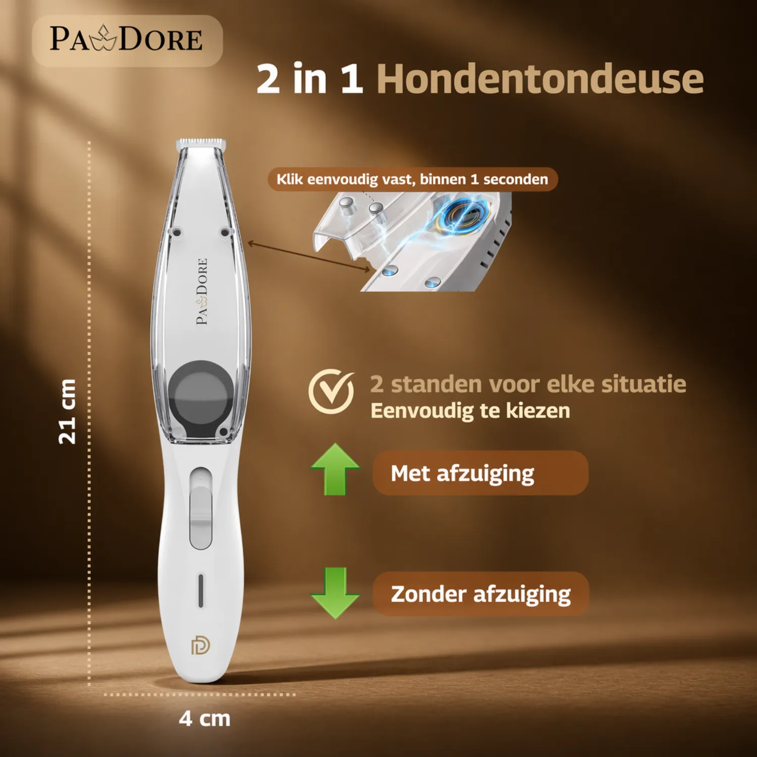Pawdore Trimzy dierencentondeuse met vacuum 60 min draadloos