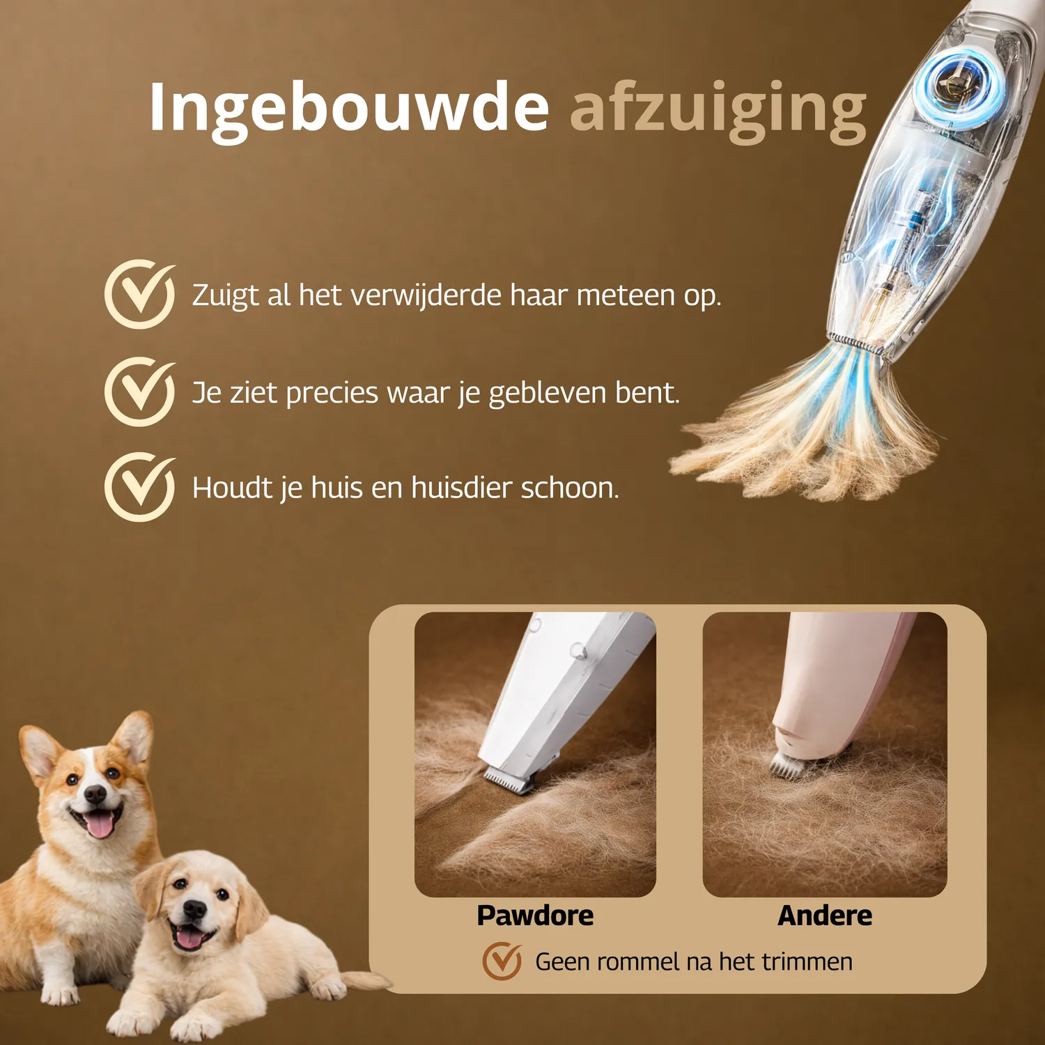 Pawdore Trimzy dierencentondeuse met vacuum 60 min draadloos