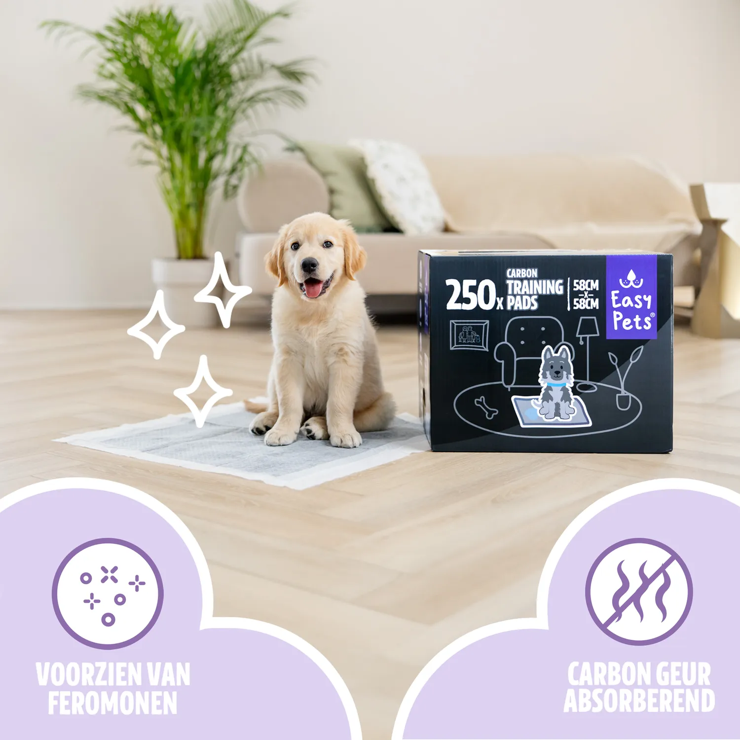 EASYPETS Puppy Pads Actieve Kool plasmatje 105 stuks feromonen