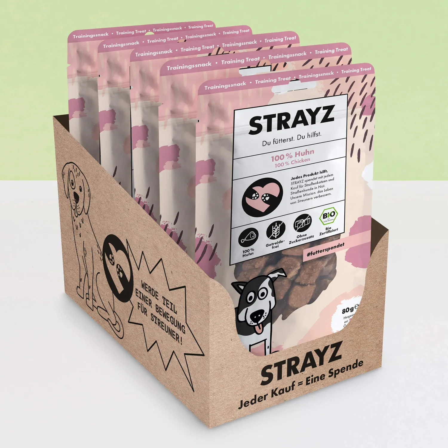 STRAYZ bio-kip hondensnacks 80g graanvrij